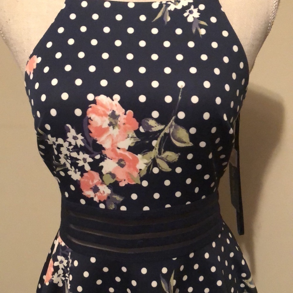 City Studio fit and flare black dress with pink, sz7 - Picture 2 of 6